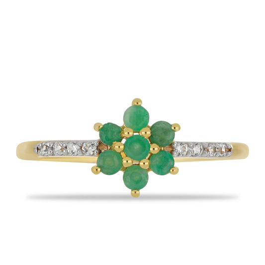 Arany Gyűrű Brazil Smaragddal és Természetes Fehér Cirkónnal