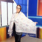 100% Valódi Pashmina Kasmír Sál-Kendő, 70 cm x 170 cm, Pillangó Mintás, Fényes Fehér - Ékszer Galéria